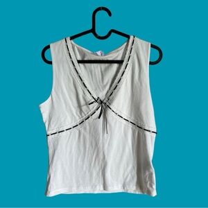 Cotton On White Tie Front Tank Top with Black Ribbon Trim